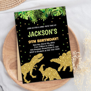 Invitation 3 Dino Parties scintillant noire Dinosaur Invitati