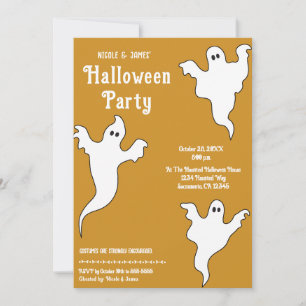 Invitation 3 Fantômes Orange Blanc Fête d'Halloween Fantaisis