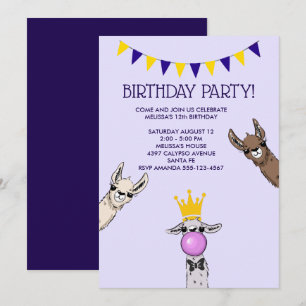 Invitation 3 Mignonnes Llama Visages Illustration Anniversair