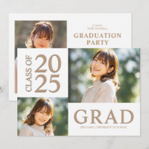 3 Photo Collage Blanc & Beige Graduation Party