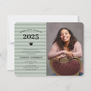 Invitation 3 Photos Moderne Sage Stripes Graduation Party