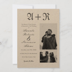 Invitation 3 Photos Rustic Black Typographie Monogramme Maria