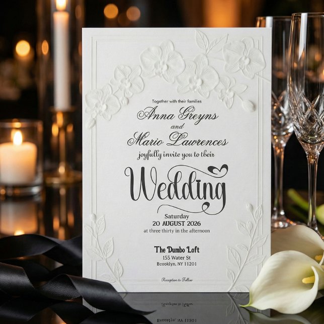 Invitation 3D Faux Embossed White Orchid Floral Arch Wedding  (Créateur téléchargé)