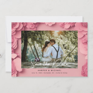 Invitation 3d photo florale rose enregistrer la date