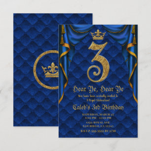 Invitation 3e 3 TROIS fête d'anniversaire Royal Blue Gold Cro