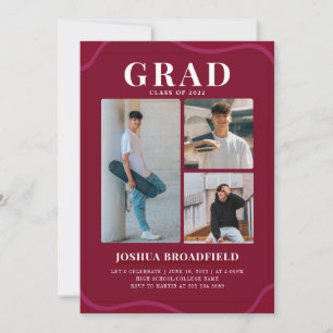 Invitation 3e année Photo Moderne Bourgogne Graduation Party