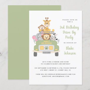 Invitation 3e anniversaire Animal Safari Drive Par Partie