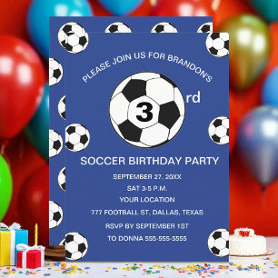 Invitation 3e anniversaire de fête Football Blue Boys Sports