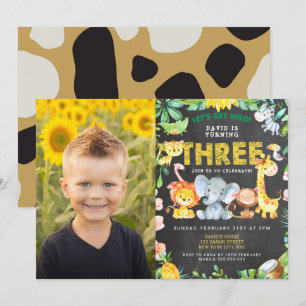 Invitation 3e anniversaire de fête Safari Jungle Animaux Boy 