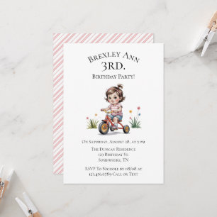 Invitation 3e. Anniversaire de la fille à une fête à vélo