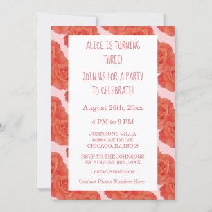 Invitation 3e anniversaire rose orange orange Rose mûre rose
