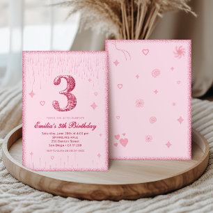 Invitation 3e anniversaire rose pailleté   Paillettes scintil