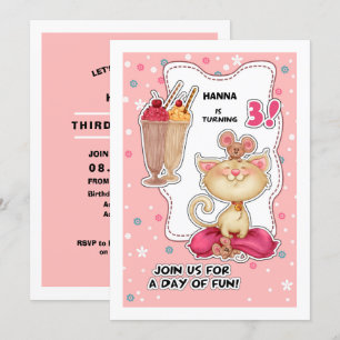 Invitation 3e fête d'anniversaire Fun Kitty & Mice Personna