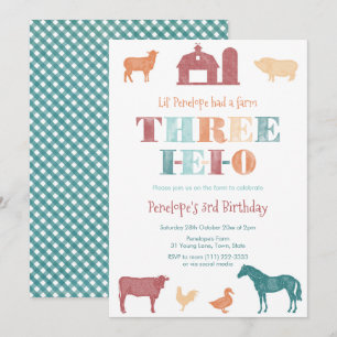 Invitation 3e fête d'anniversaire Genre Neutre Trois ferme de