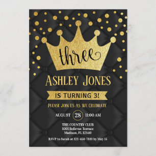 Invitation 3e fête d'anniversaire - Royal Black Gold