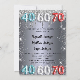 Invitation 40 60 70e anniversaire argent parties scintillant 