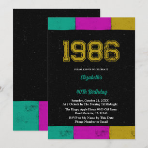 Invitation 40 ans 1986 Bloc de Couleurs Rétro