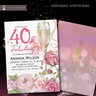 Invitation 40 ans et Fabuleux Anniversaire Champagne Floral