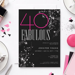 Invitation 40 ans et Fabuleux Anniversaire Rose Noir Paillett