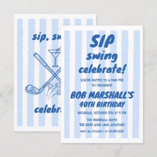 Invitation 40 ans Golf Typographie Gras Bleu Rayur