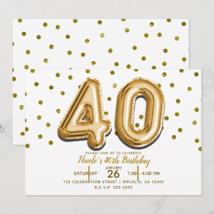 Invitation 40 Ballons d'or & Confetti 40e fête d'anniversaire