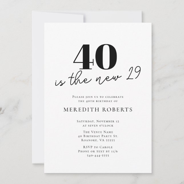 Invitation 40 est le nouveau 29 noir et blanc 40e anniversair (Devant)