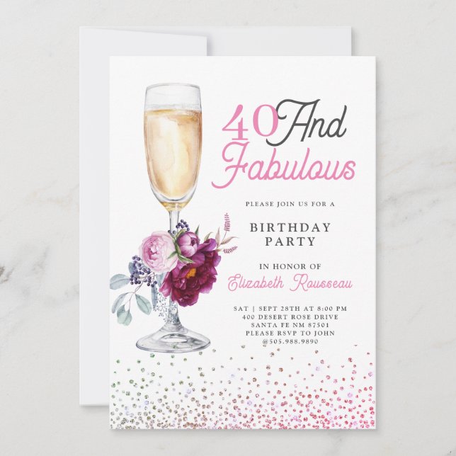 Invitation 40 Et Fabuleuse fête d'anniversaire (Devant)