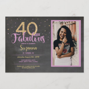 Invitation 40 et fabuleuse fête d'anniversaire rose 40e Gold 