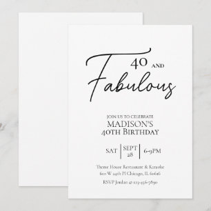 Invitation 40 et fabuleux 40e anniversaire noir et blanc