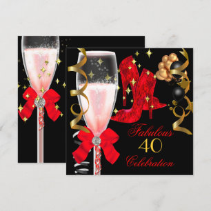 Invitation 40 et fabuleux Noir Rouge Chaussures Anniversaire