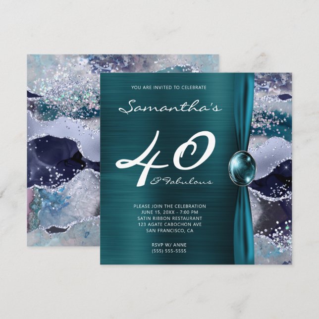 Invitation 40 et fabuleux Ocean Blue Agate Turquoise Annivers (Devant / Derrière)