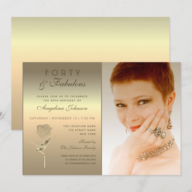 Invitation 40 et fabuleux, Rose d'or glamour photo (Devant / Derrière)