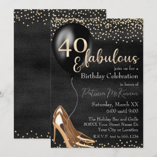Invitation 40 et Fabuleux Talons Hauts Dorés sur Fond Noir
