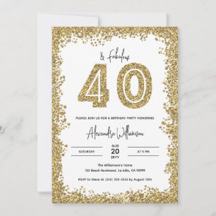 Invitation 40 et Fabulous Gold Parties scintillant 40e fête d