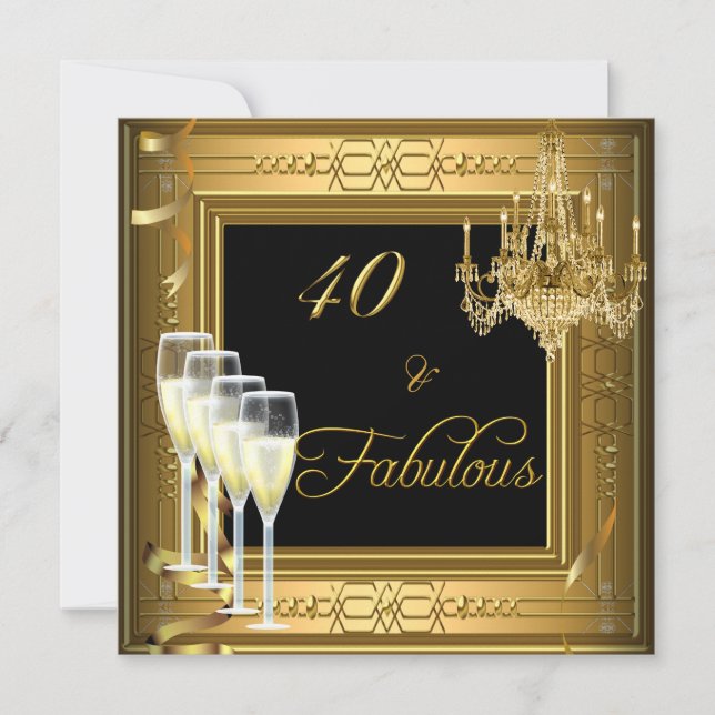 Invitation 40 &Fabuleuse célébration Gold Black Anniversaire  (Devant)