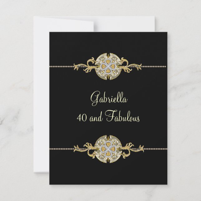 Invitation 40 & Fabuleux Black Gold Jewel Trim Anniversaire (Devant)