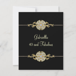 Invitation 40 & Fabuleux Black Gold Jewel Trim Anniversaire