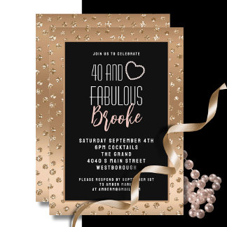 Invitation 40 Fabuleux Blush Pink Gold Sparkle anniversaire