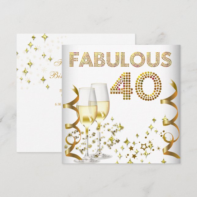 Invitation 40 Fabuleux Champagne d'or 40e fête d'anniversaire (Devant / Derrière)