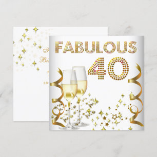 Invitation 40 Fabuleux Champagne d'or 40e fête d'anniversaire