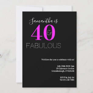 Invitation 40 Fabuleux Neon rose 40e fête d'anniversaire