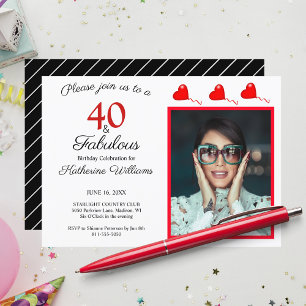 Invitation 40 & Fabuleux Photo Rouge 40e anniversaire Noir Bl