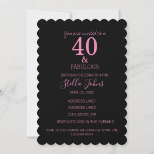 Invitation 40 Fabuleux Pink Black Scallcut Anniversaire tenda