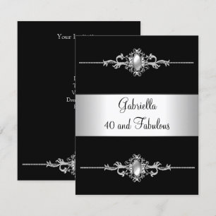 Invitation 40 & Fabulous Black Silver Trim fête d'anniversair