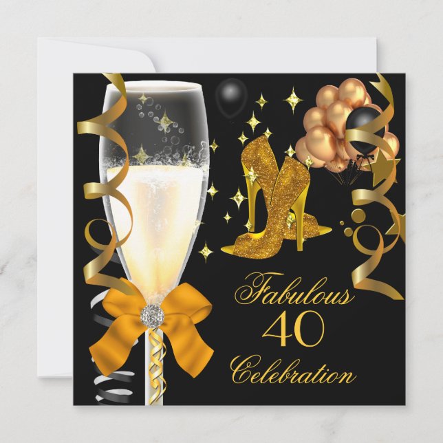 Invitation 40 & Fabulous Gold Black Chaussures d'anniversaire (Devant)