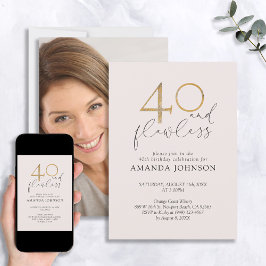Invitation 40 & Flawless Blush Pink & Gold Photo Anniversaire