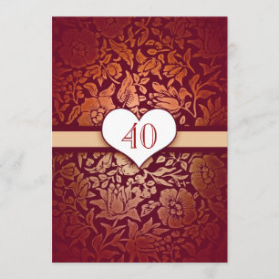 Invitation 40 mariages anniversaire damask rouge vintages inv