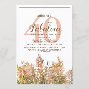Invitation 40 Merveilleux Herbe de la Pampa sur Anniversaire