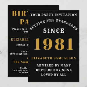 Invitation 40e anniversaire 1981 Black Gold personnalisée pou