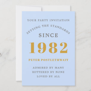 Invitation 40e anniversaire 1982 Blue Gold Elegant Chic
